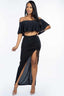 Solid Cropped Top And Ruched Maxi Skirt-Black