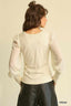 Solid Knit And Chiffon Mixed Top With Puff Long Sleeve-Cream