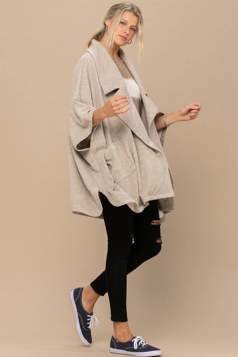 Solid Knit Oversized Trench Jacket-Taupe