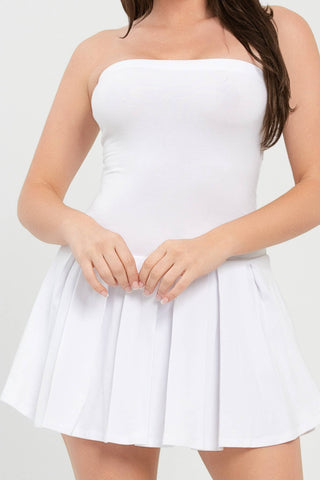 Solid Pleated Inside Shorts Tube Mini Dress