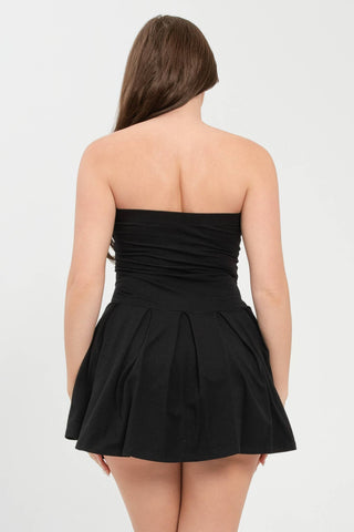 Solid Pleated Inside Shorts Tube Mini Dress