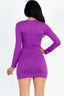 Solid Ruched Drawstring Long Sleeve Bodycon Dress