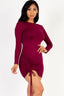 Solid Ruched Drawstring Long Sleeve Bodycon Dress