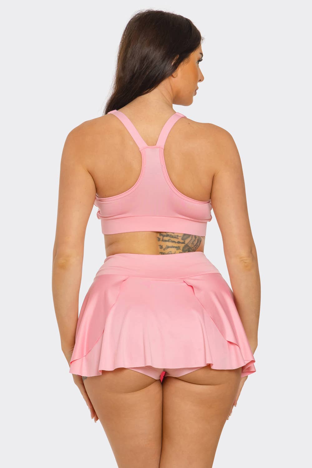 Solid Tank Top And Pleated Inside Shorts Skirt Set