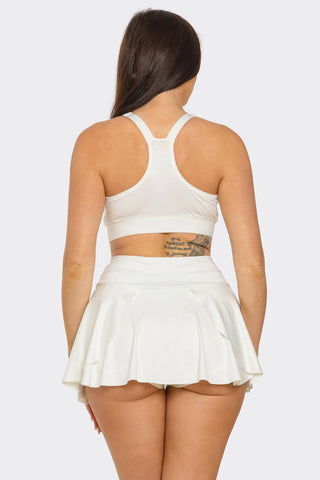 Solid Tank Top And Pleated Inside Shorts Skirt Set