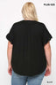 Solid Viscose Knit Surplice Top With Ruffle Sleeve-Black