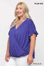 Solid Viscose Knit Surplice Top With Ruffle Sleeve-Royal Blue