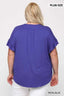 Solid Viscose Knit Surplice Top With Ruffle Sleeve-Royal Blue