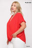 Solid Viscose Knit Surplice Top With Ruffle Sleeve-Tomato