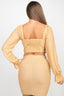 Sparkling Long Sleeves Ruching Back & Skirts Set-Rose Gold