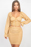 Sparkling Long Sleeves Ruching Back & Skirts Set-Rose Gold