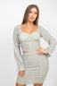 Sparkling Long Sleeves Ruching Back & Skirts Set-Silver