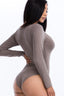 Split Neck Solid Long Sleeve Bodysuit