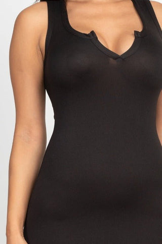 Split Neck Tank Midi Dress | Bodycon Jersey Dress