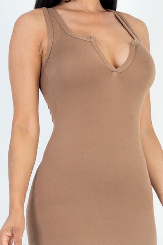 Split Neck Tank Midi Dress | Bodycon Jersey Dress