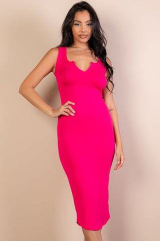 Split Neck Tank Midi Dress | Bodycon Jersey Dress