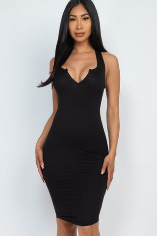 Split Neck Tank Mini Bodycon Dress | Sleeveless Jersey