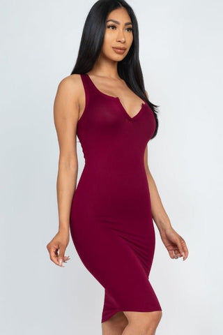 Split Neck Tank Mini Bodycon Dress | Sleeveless Jersey