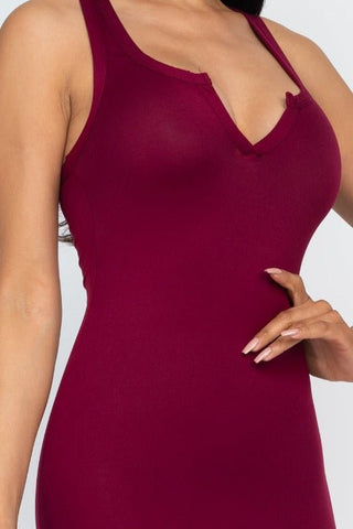 Split Neck Tank Mini Bodycon Dress | Sleeveless Jersey
