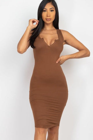 Split Neck Tank Mini Bodycon Dress | Sleeveless Jersey