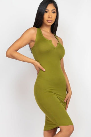 Split Neck Tank Mini Bodycon Dress | Sleeveless Jersey