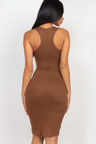 Split Neck Tank Mini Bodycon Dress | Sleeveless Jersey