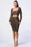 Square Neck Glitter Bodycon Dress-Brown