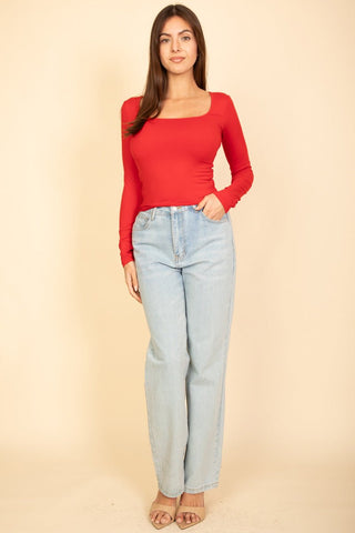 Square Neck Long Sleeve Top | Fitted Women's Shirt