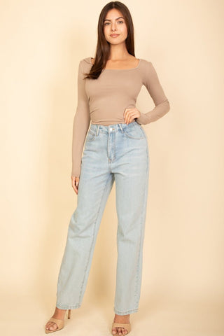 Square Neck Long Sleeve Top | Fitted Women's Shirt