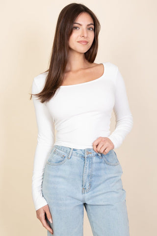 Square Neck Long Sleeve Top | Fitted Women's Shirt
