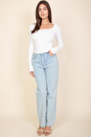 Square Neck Long Sleeve Top | Fitted Women's Shirt
