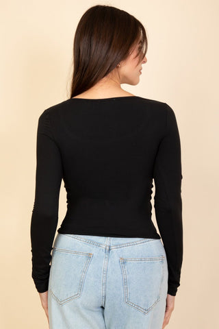 Square Neck Long Sleeve Top | Fitted Women's Shirt