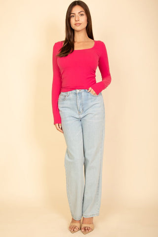 Square Neck Long Sleeve Top | Fitted Women's Shirt