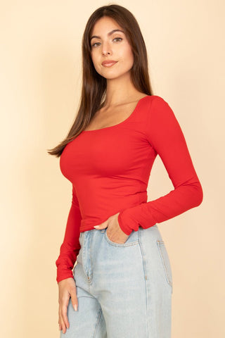 Square Neck Long Sleeve Top | Fitted Women's Shirt