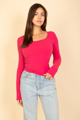 Square Neck Long Sleeve Top | Fitted Women's Shirt