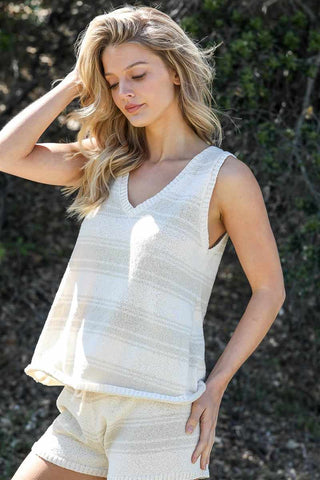 Stripe Knit Sleeveless Top & Short Set-White