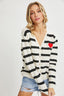 Striped Oatmeal and Black Cardigan With Heart Patch