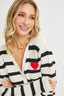 Striped Oatmeal and Black Cardigan With Heart Patch
