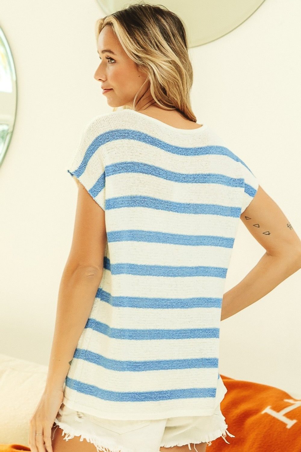 Striped Round Neck Short Sleeve Knit Top