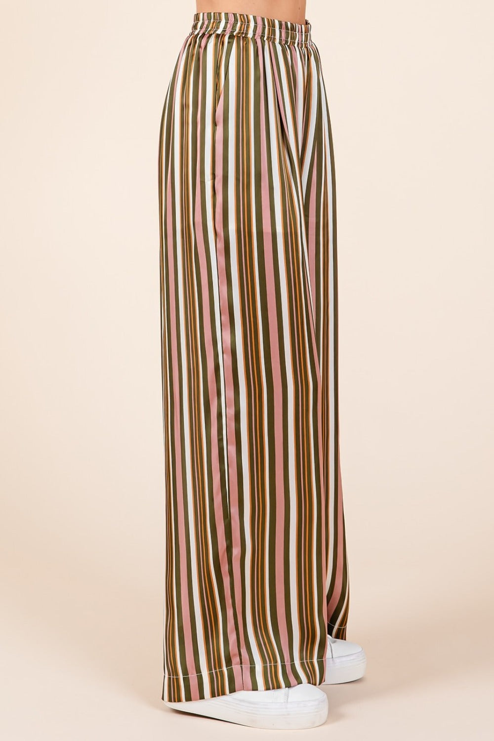 Striped Satin Elastic Waist Wide Leg Pants