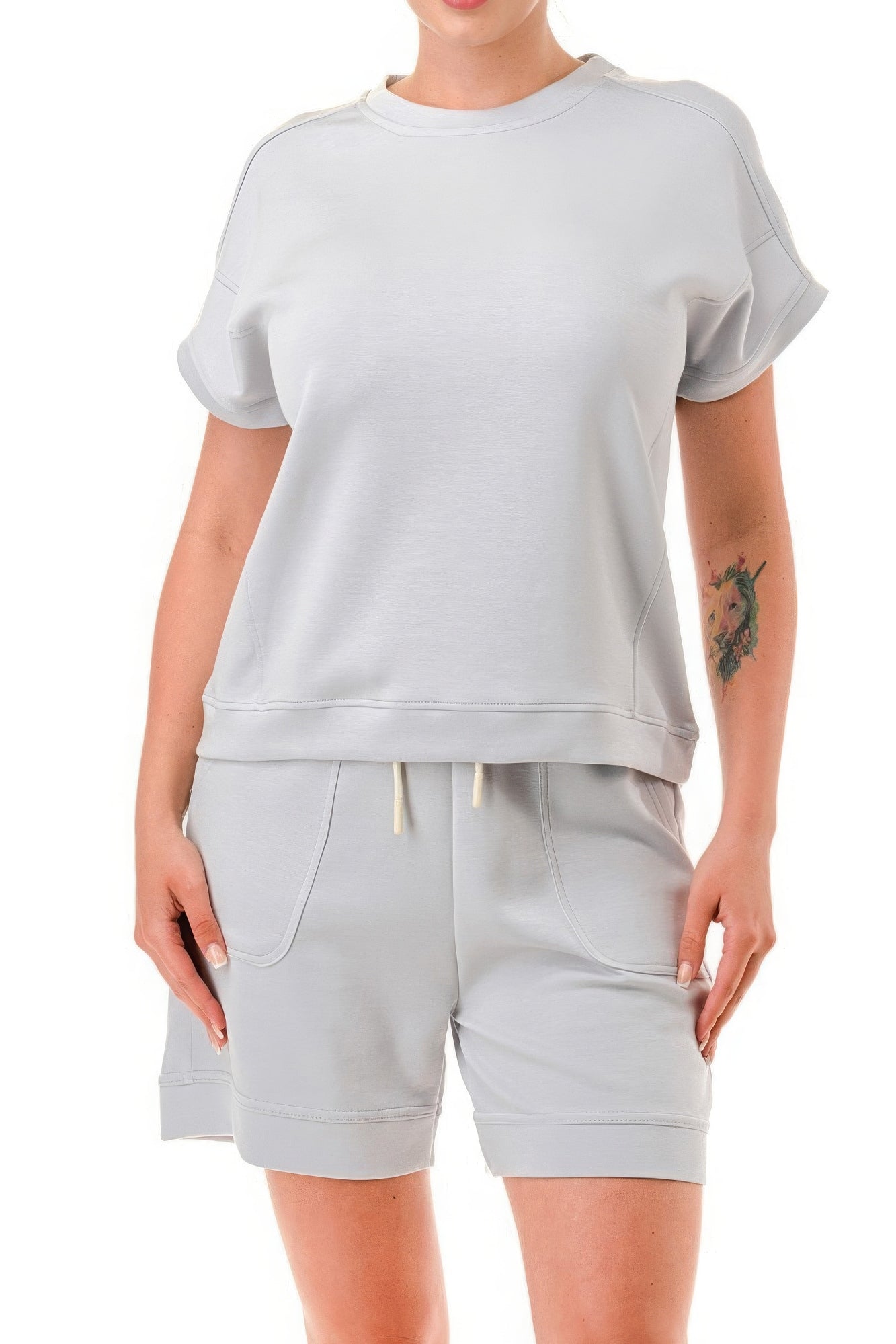 Light grey Air Cotton Monochrome Tee and Shorts Set for summer, featuring soft, breathable fabric and relaxed fit for casual comfort.