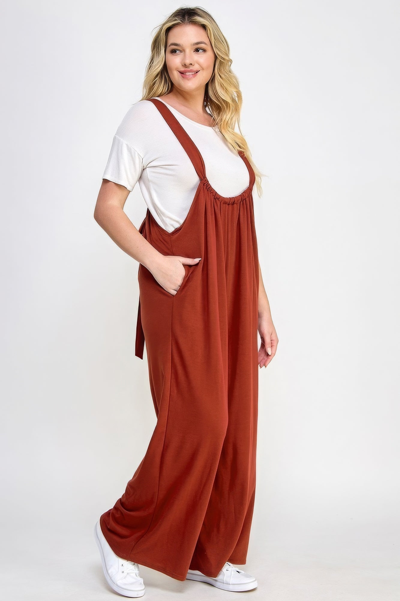 Stylish Plus Size Wide Leg Jumpsuit - French Terry Overalls