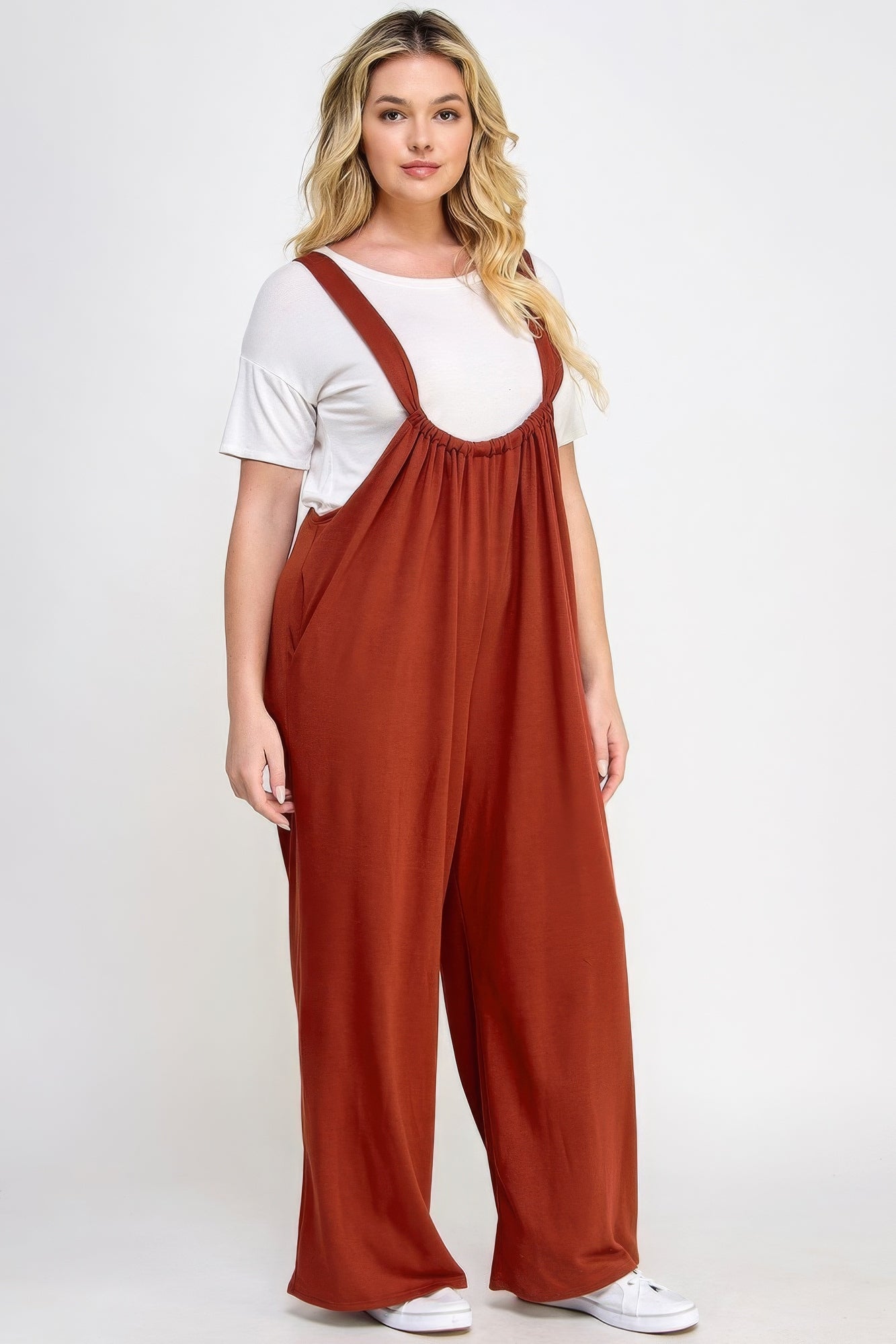 Stylish Plus Size Wide Leg Jumpsuit - French Terry Overalls