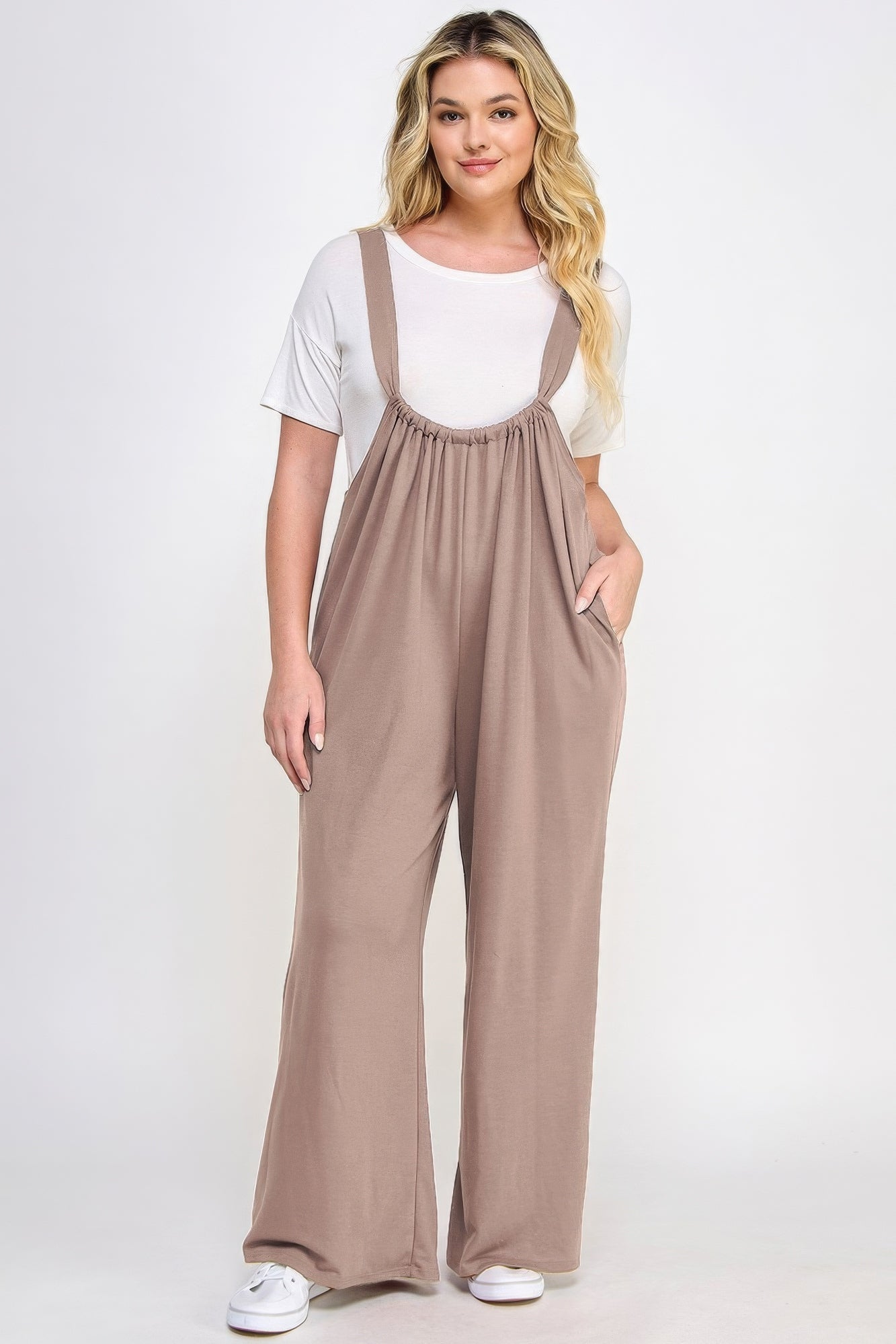 Stylish Plus Size Wide Leg Jumpsuit - French Terry Overalls