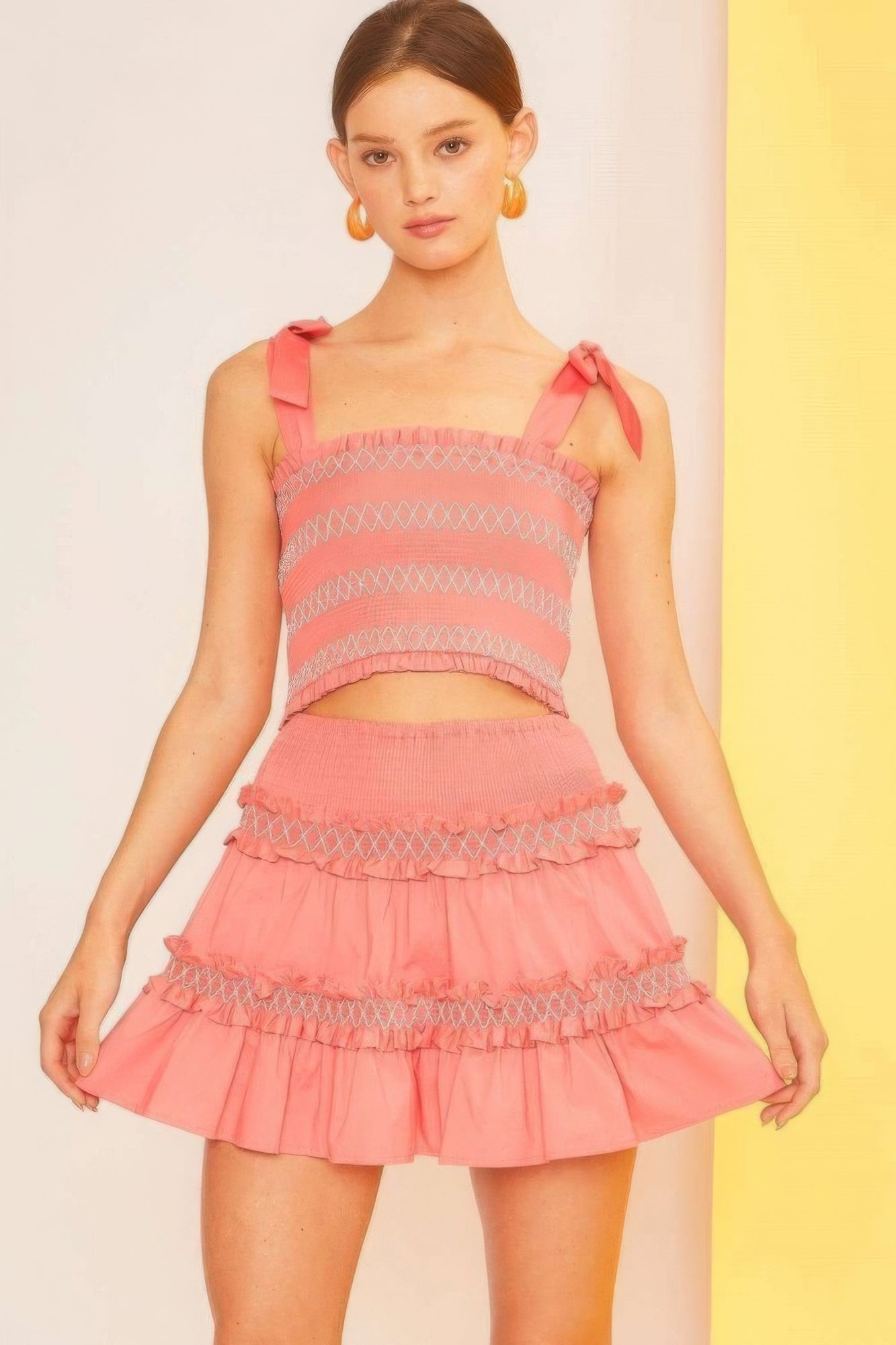 Stylish Ruffle Mini Skirt - Waist Smocking & Trendy Shirring