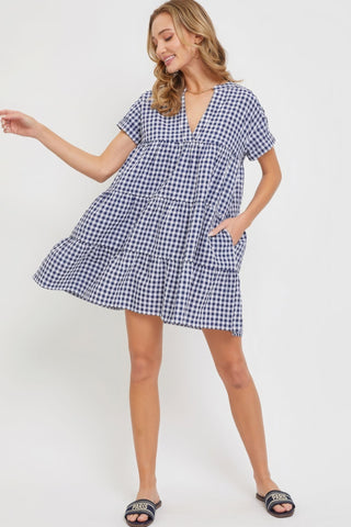 Navy Gingham Bodydoll Dress - Chic Women's Fashion Trend