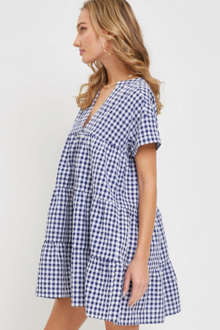 Navy Gingham Bodydoll Dress - Chic Women's Fashion Trend