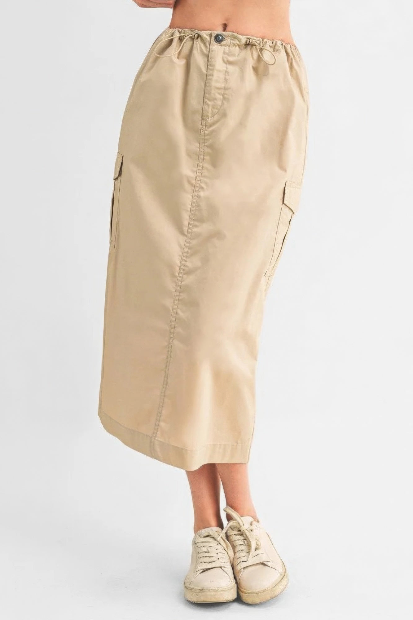 Stylish Women's Midi Cargo Skirt with Drawstring - Trendy Comfort