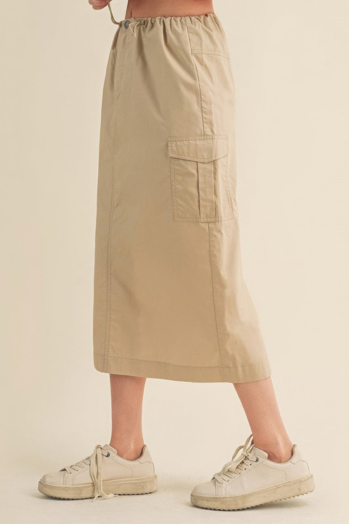 Stylish Women's Midi Cargo Skirt with Drawstring - Trendy Comfort