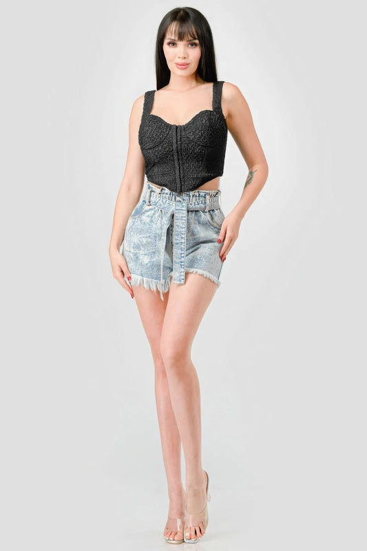 Stylish Women's Stretch Knit Bustier Crop Top - Trendy Crinkle Hook